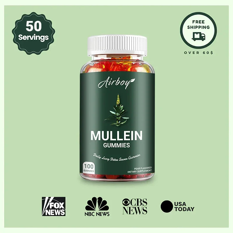 Mullein Gummies - Supports Clear Lungs & Respiratory Health, Natural Detoxification, Enhanced Immune Function