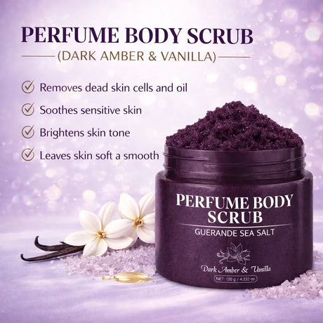 120g Sea Salt Perfume Exfoliating Body Scrub for Smooth Skin Body, Brighten Skin Tone,Amber & Vanilla Scent, Coral Rose Scent