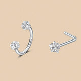 6/2pcs Horseshoe Nose Rings With L-Shape Nose Stud, Stainless Steel Rianbow CZ Nose Ring,, Lip Eyebrow Helix Ear Piercing