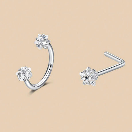 6/2pcs Horseshoe Nose Rings With L-Shape Nose Stud, Stainless Steel Rianbow CZ Nose Ring,, Lip Eyebrow Helix Ear Piercing