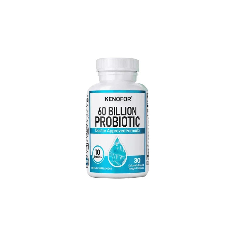 60 Billion CFU Probiotic Capsules with 10 Strains and Organic Prebiotic Fiber, Daily Digestive Wellness Supplement, 120 Count