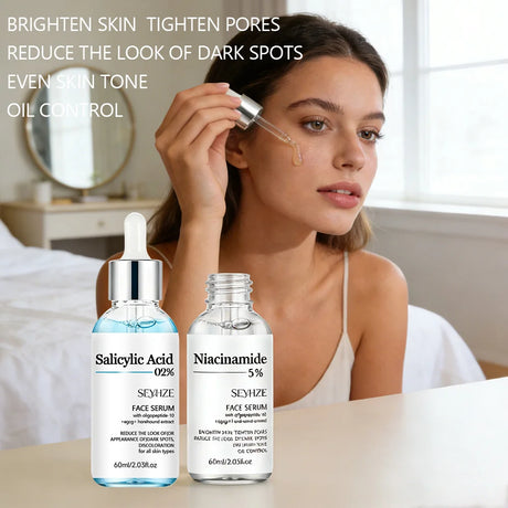SEYHZE 2pcs Salicylic Acid Niacinamide Essence Set 5% Niacinamide Ceramides Purslane for Brightening Skin Tightening Pores Moist