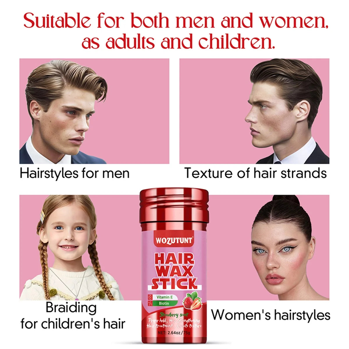 WOZUTUNT 75g Wax Stick with Styling Comb for Natural Hair and Wig Long-Lasting Hold Solid Wax Cream Multi-Functional Hair Pomade