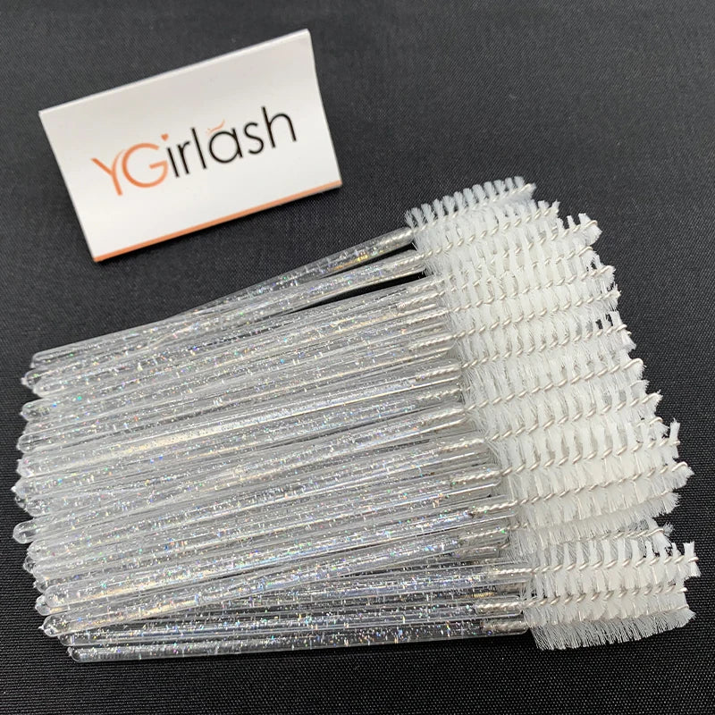 YGirlash 50Pcs Lash Swans Crystal Eyelash Applicator Disposable Diamond Handle Nylon Mascara Wands Brush Cosmetic Tools