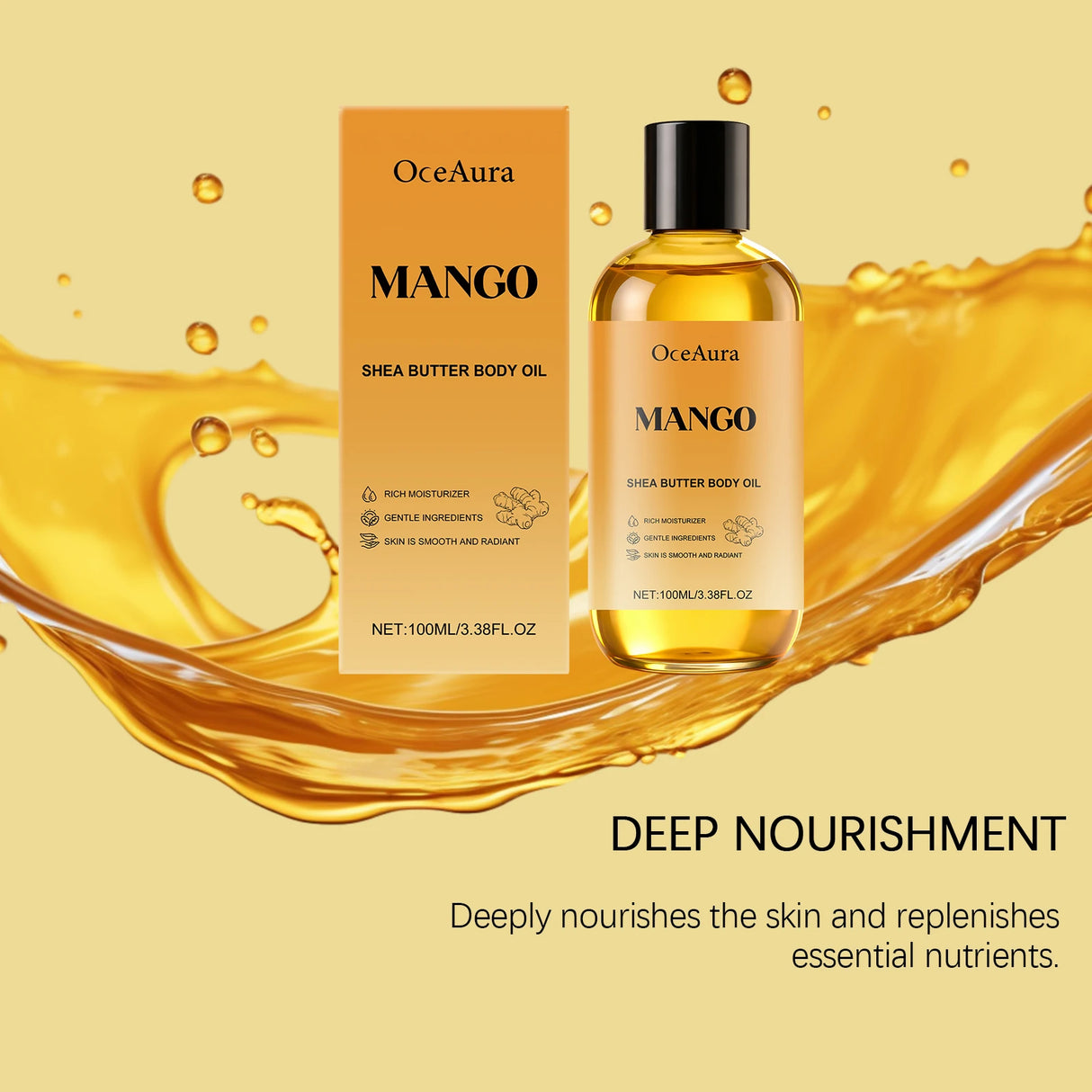 Mango Shea Butter Body Oil Soften Rough Skin Improve Skin Condition Long-Lasting Hydration Fresh Fragrance SPA Massage Skin Oil