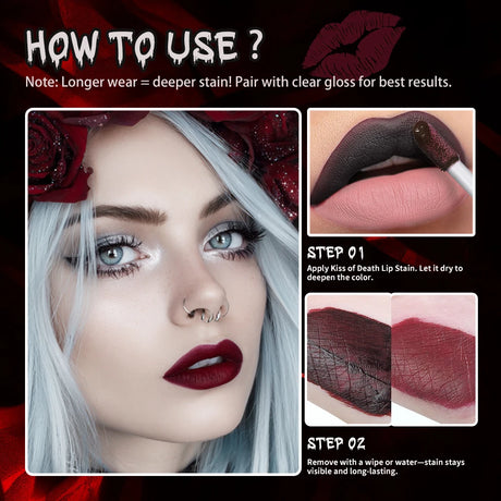 Lakerain Fake Bloody Lip Stain Gel-like Waterproof Spill-proof Long Lasting Matte Lip Tinting Halloween Party Lip Cosmetics