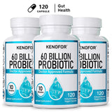 60 Billion CFU Probiotic Capsules with 10 Strains and Organic Prebiotic Fiber, Daily Digestive Wellness Supplement, 120 Count