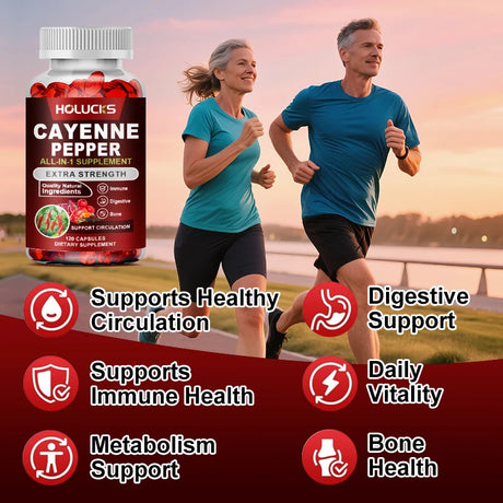 Cayenne Pepper Capsules, with Vitamin D3 K2, Blood Circulation, Promote Digestion, Boost Metabolism, Support Joint, Bone Health