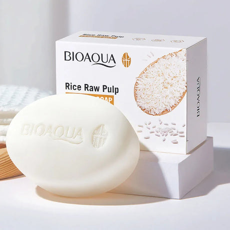 BIOAQUA White Rice Raw Pulp Facial Soap Face Wash Foam Facial Cleanser Moisturizing Whitening Body Bathing Handmade Soap