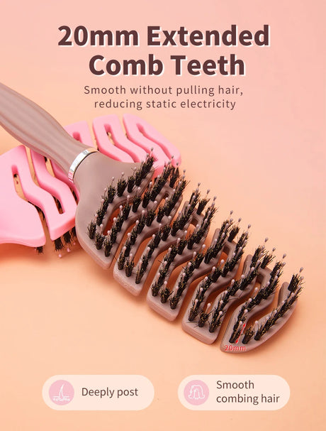 1pcs Curved Vented Boar Bristle Comb Professional Scalp Massage Comb Detangling Curl Anti-static Hairbrush Salon Styling Tool