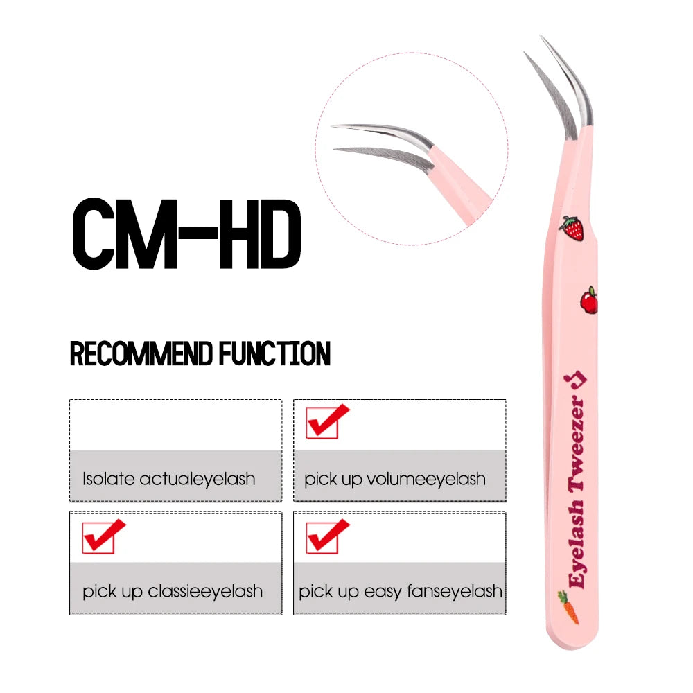 GEMERRY Eyelash Pink Strawberry Stainless Steel Superhard Tweezers For Lash Extension High Precision Anti-Static Makeup Tweezer