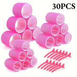 30pcs/Set Heatless Hair Styling Kit Self-Grip Rollers with 18pcs Hair Rollers and 12pcs Clips for DIY Hair Styling Easy To Use