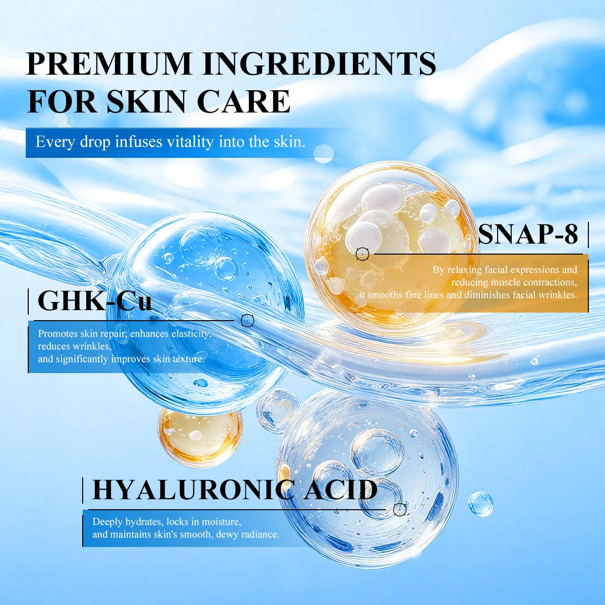 GHK-Cu Copper Peptides Facial Serum with SNAP-8 for Fine Lines, Wrinkles, Firming, Deep Hydration & Collagen，All Skin Types