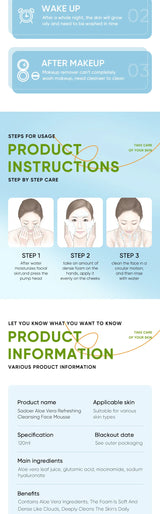 SADOER Aloe Facial Cleanser Massage Cleansing Mousse Moisturizing Deep Cleansing Anti-aigng Face Wash Foam Facial Cleanser