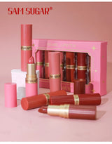 6pcs Diamond Pink Lipstick Set Chocolate Brown Metallic Glitter Long Lasting Shimmer Pearl Sparkling Lip Gloss Makeup