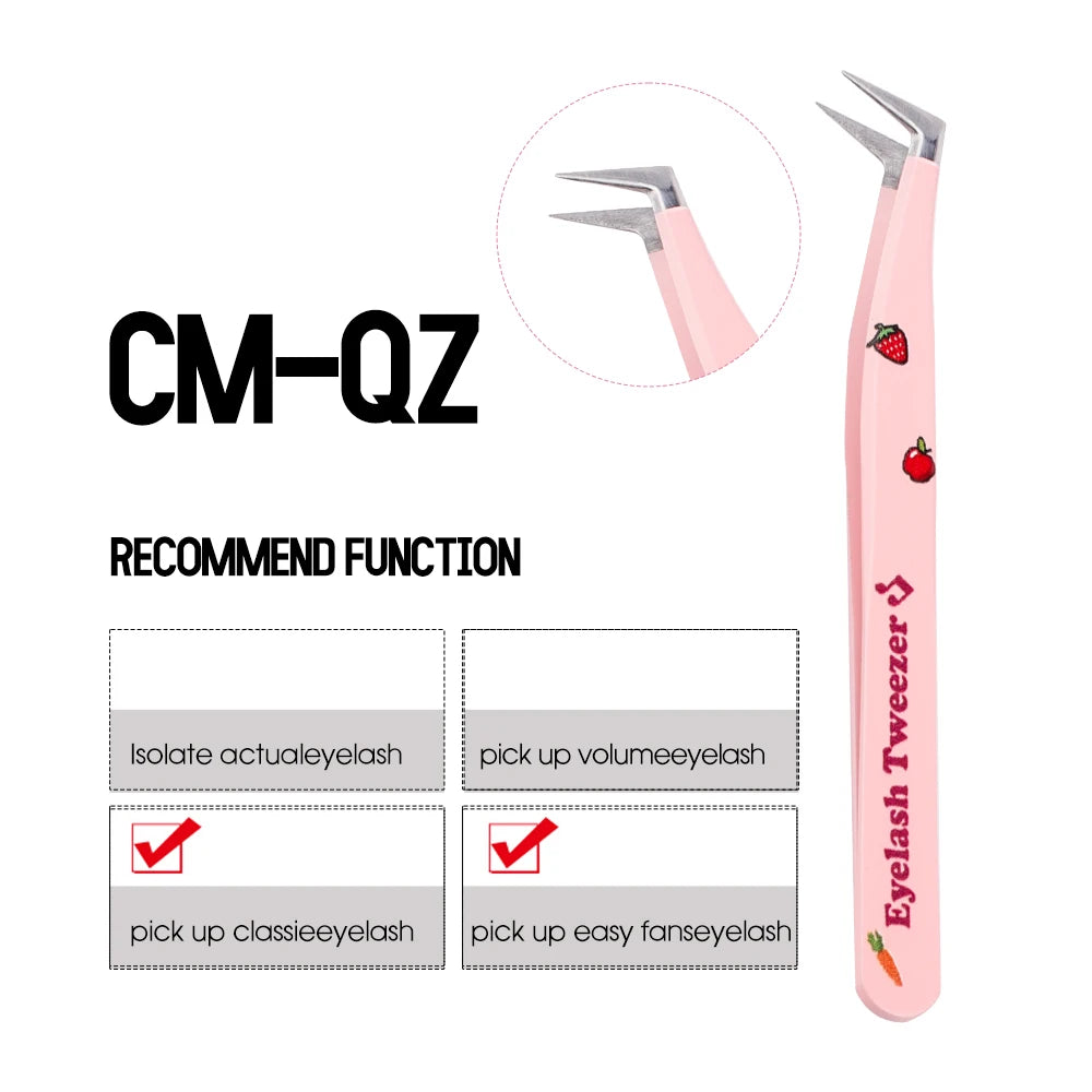 GEMERRY Eyelash Pink Strawberry Stainless Steel Superhard Tweezers For Lash Extension High Precision Anti-Static Makeup Tweezer