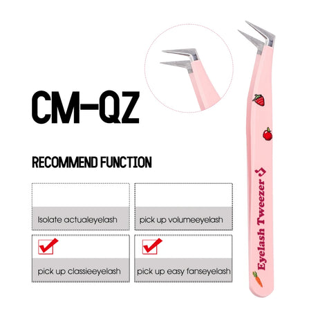 GEMERRY Eyelash Pink Strawberry Stainless Steel Superhard Tweezers For Lash Extension High Precision Anti-Static Makeup Tweezer