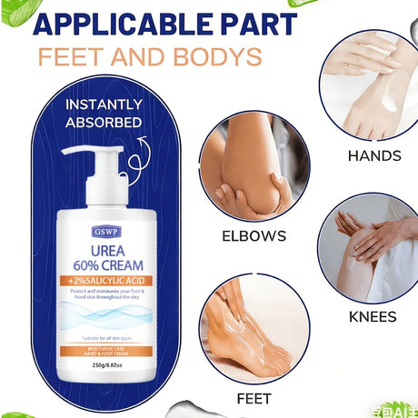 GSWP 60% Urea Moisturising Hand and Foot Cream, Containing Salicylic Acid, Protects and Nourishes Hands and Feet. 250g/500g