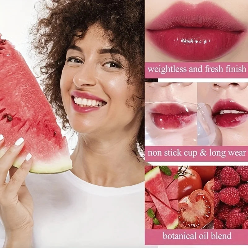 4 Color Fruity Lip Tint Water Gloss Tint, Moisturizing Waterproof Liquid Lipstick, Non-Stick, High Pigment, Long-Lasting Colors