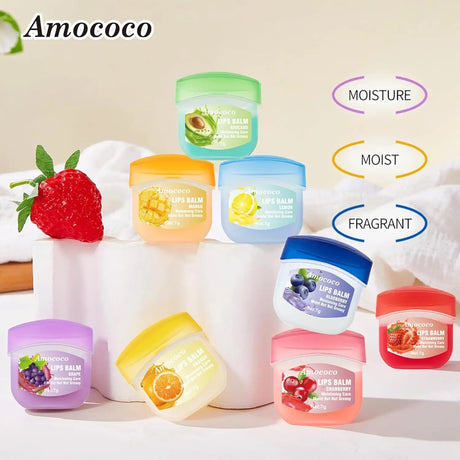 Amococo 7gx8pcs Strawberry Lip Balm Set Moisturizing Lip Mask Gift Box Care Treatment Nourishing Hydrating for Dry Lips Christmas Valentine Gift