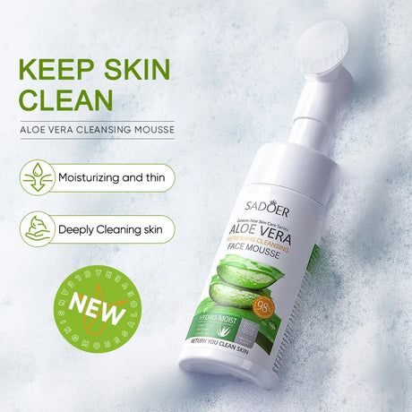 SADOER Aloe Facial Cleanser Massage Cleansing Mousse Moisturizing Deep Cleansing Anti-aigng Face Wash Foam Facial Cleanser