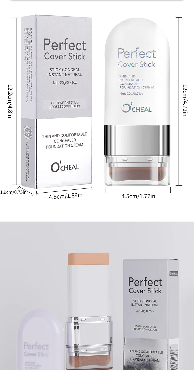 O'CHEAL Perfect Cover Stick Thin And Comfortable Concealer Foundation Cream Stick Instant Natural Waterproof Long-lasting Makeup