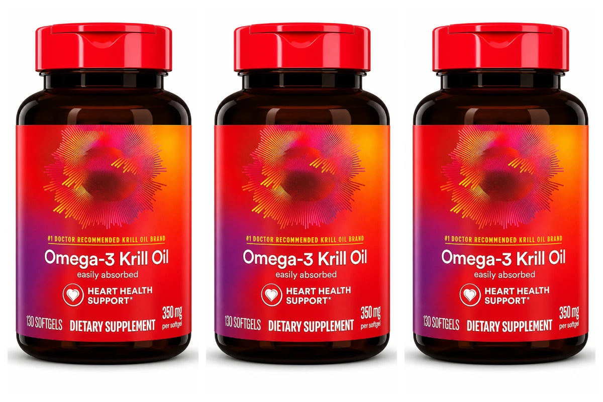 Omega-3 Krill Oil 350mg Softgels 130 Count, EPA DHA with Phospholipids & Astaxanthin, Daily Wellness Support for Men & Women