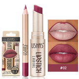 2-in-1 Lip Makeup Set, Matte Lipstick & Lip Liner Pencil, Nude Brown, Waterproof Long Lasting Tinted Lip Balm Contour Kit