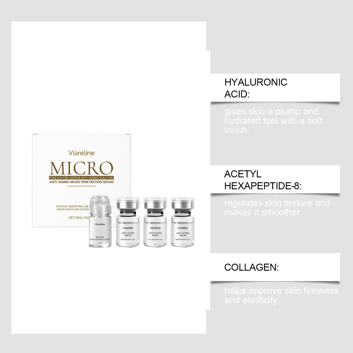 Hexapeptide Collagen Microneedle Serum Set Hydrating Facial Roller Beauty Device Pro Home Beauty Care Kit Glowing Skincare