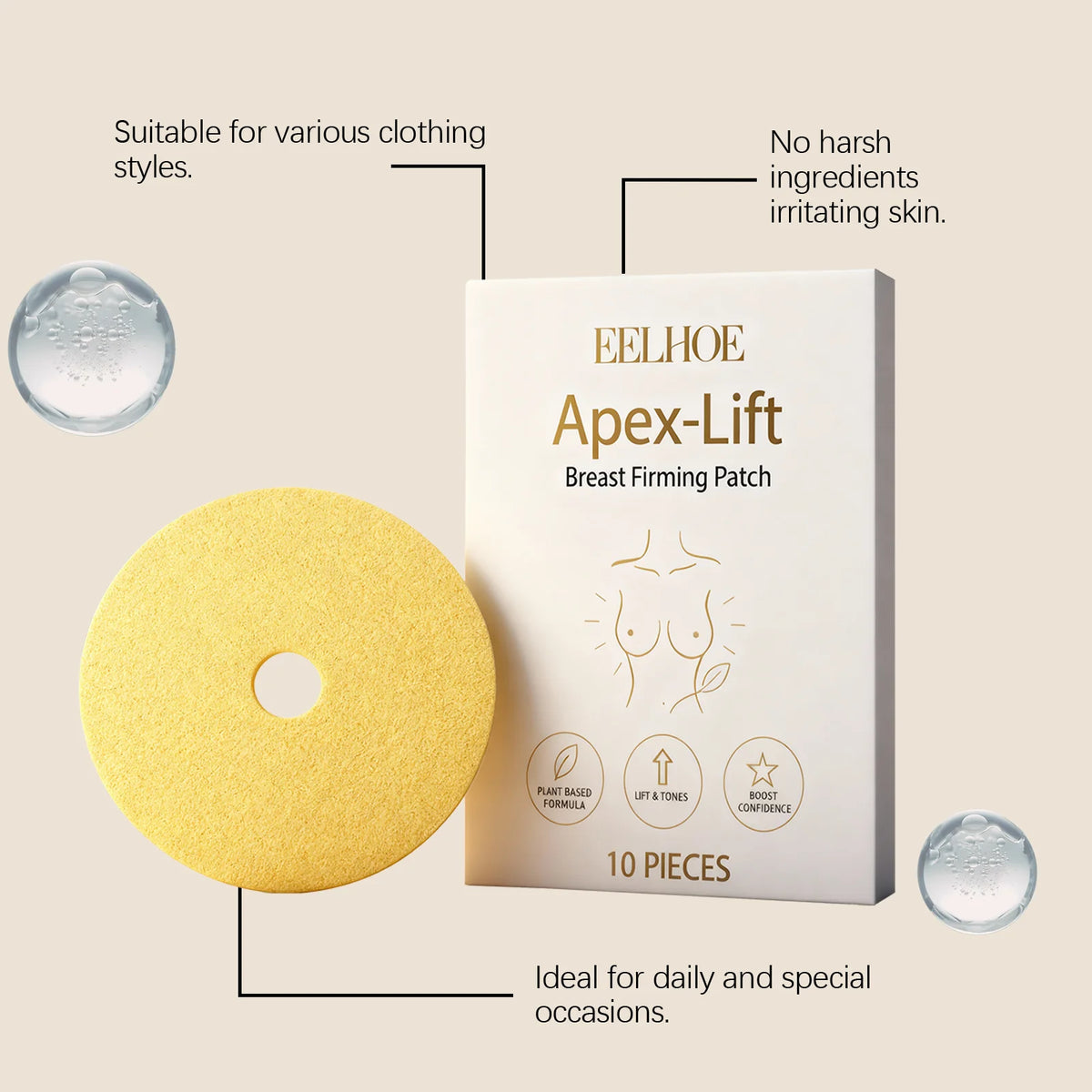 10 Pcs Breast Lifting Patch Firming & Shaping Skin Care Hydrolyzed Collagen Infused Invisible & Comfortable Wear for Women