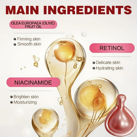Niacinamide Facial Essence Capsules, Containing Retinol, Olive Fruit Oil, Gardenia Extract, Brighten Skin Tone, Moisturize and Hydrate, and Smooth and Soften Skin (0.5Gx30 Capsules)/Bag