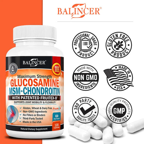 Glucosamine Chondroitin MSM - Joint Support Supplement for Men and Women - Relieve Joint Discomfort, 30/60/120 Capsules, NON-GMO