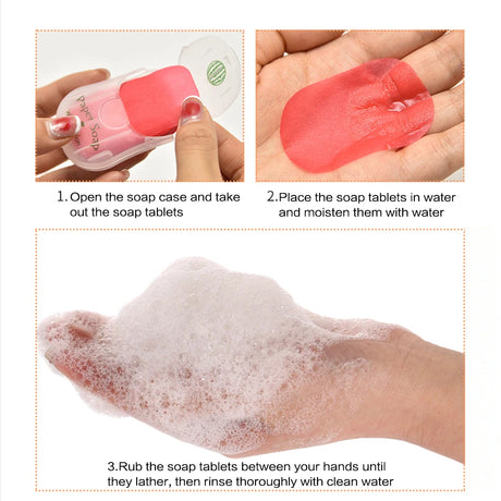 Portable Hand Soap Sheets for Travel | Dissolving Cleanser Wipes | Alcohol-Free | On-the-Go 50 Sheets/Box