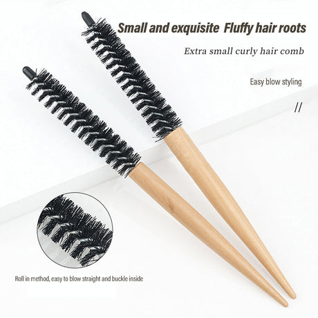 Small Round Hair Brush Wooden Handle Mini Round Hair Styling Brush for Short Hair Blow Drying