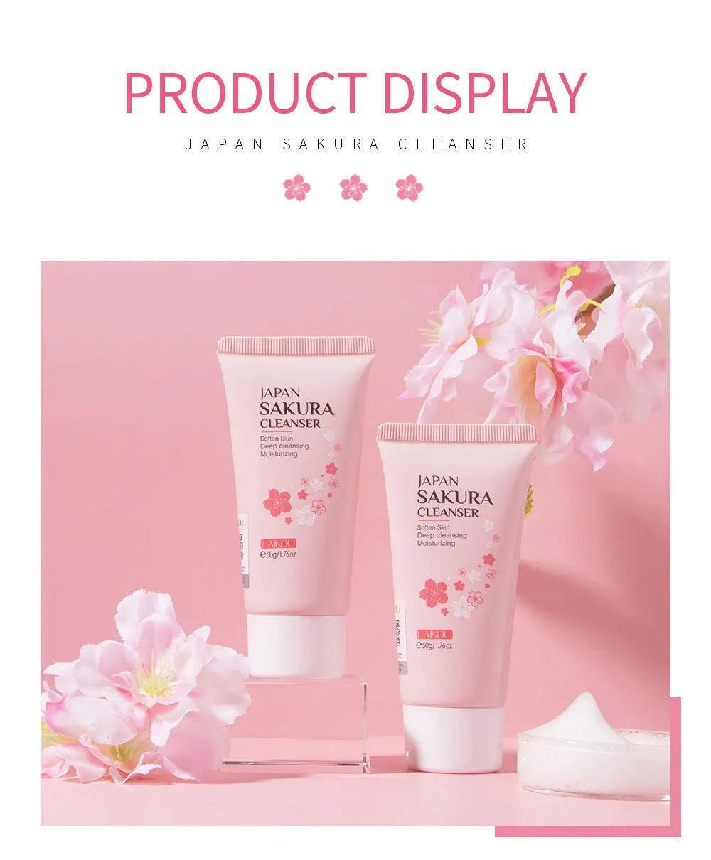 Laikou Sakura Facial Cleanser Deep Cleansing Pores Oil Control Moisturizing Brightening Face Wash Gentle For All Skin Types 50g