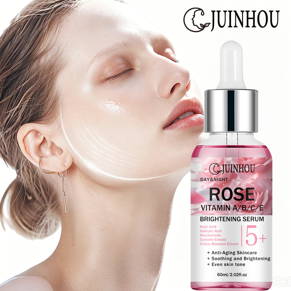 JUINHOU Natural Rose Vitamin ABCE Face Serum for Dull Uneven Skin Daily Hydrating Face Care Improve Skin Radiance Daily Skincare