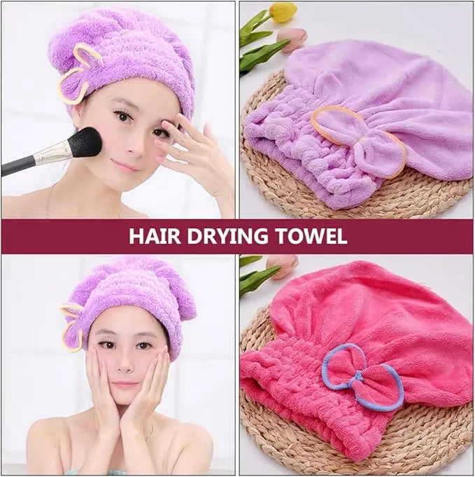 Women's 2-Piece Shiny Light Microfiber Hair Towel Caps, Super Absorbent Towel, Extra Soft, Fast Drying Plain Turban Wraps, 1-Size-Fits-All, Nighttime Wet Hair Use