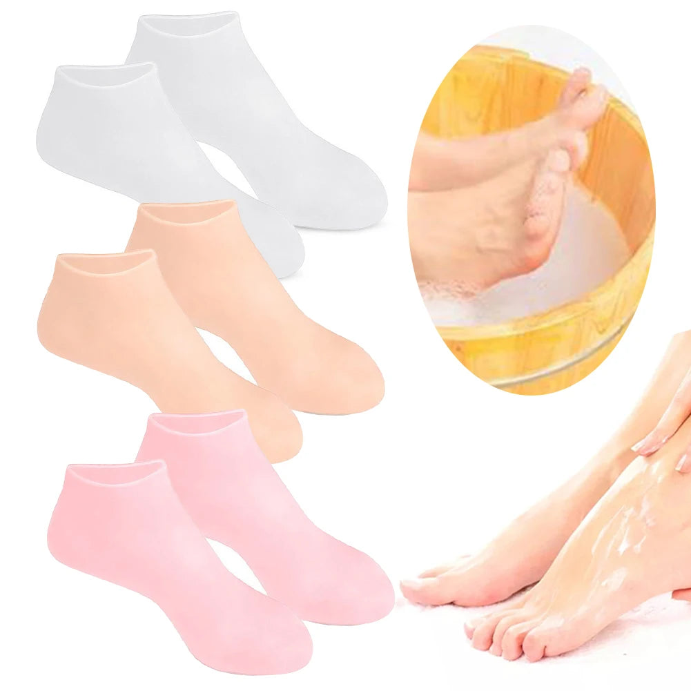 1Pair Silicone Moisturizing Socks Anti Cracking Silicone Exfoliating Socks Anti-Slip Foot Care Tools