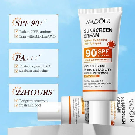 SPF90+ sunscreen, UV protection, whitening sunscreen, moisturizing, whitening, facial and body sunscreen, skin care, anti-aging