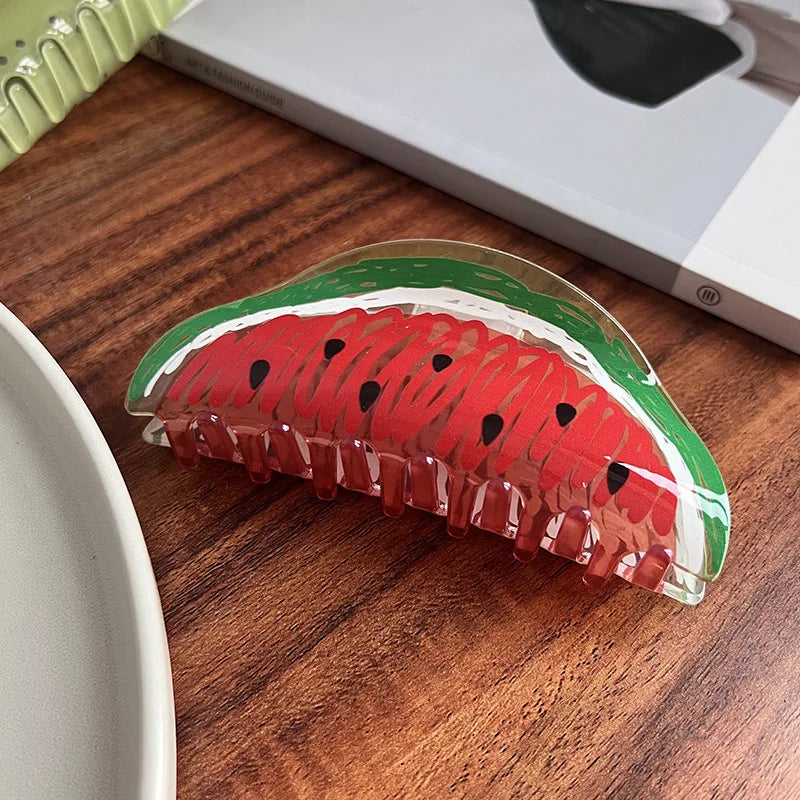 Cute Acrylic Watermelon Kiwifruit Lemon Fruits Large Size Hair Clip Claw For Women New Transparent Geometric Hair Accessories