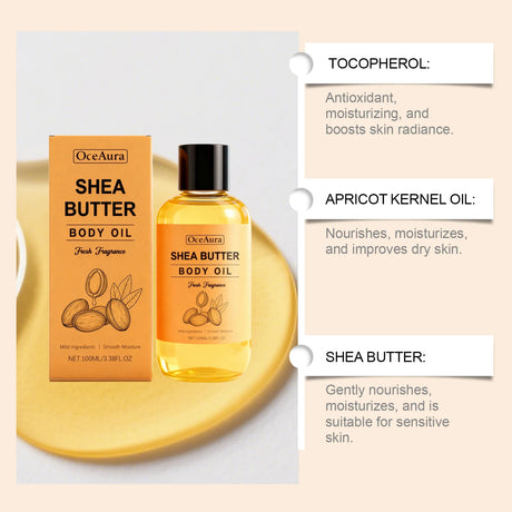 Shea Butter Body Oil Lightweight Fast Absorbing for Dry Rough Skin Soft Improve Dry Skin Body Massage Moisturizing Essential Oil