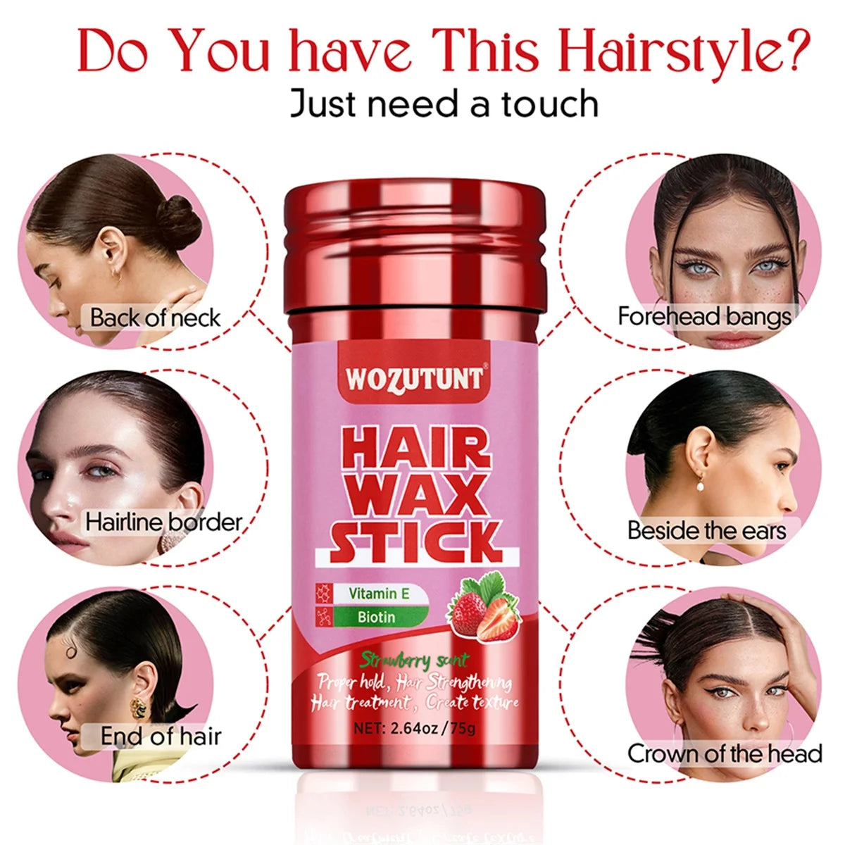 WOZUTUNT 75g Wax Stick with Styling Comb for Natural Hair and Wig Long-Lasting Hold Solid Wax Cream Multi-Functional Hair Pomade