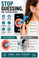 Visual Ear Wax Remover 1080P HD Camera USB-C Rechargeable Ear Cleaner IP67 Waterproof Otoscope with 6 LED Lights for Adults Kids