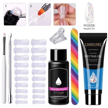 Limegirl Poly Nail UV Gel Set for Nails Quick Extension Building Soak Off UV Polys Nail Gel Kit Manicure Art  Decoration Tools
