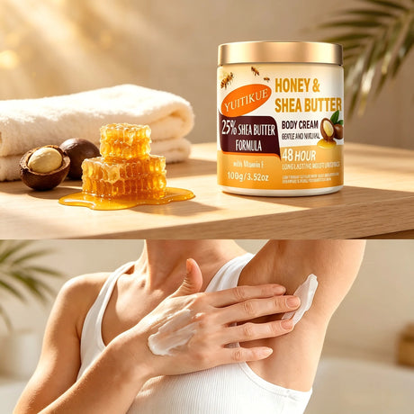 YUITIKUE Honey Shea Butter Body Cream 100g 48H Long Lasting Hydrating Lotion with Vitamin E for Dry Sensitive Skin
