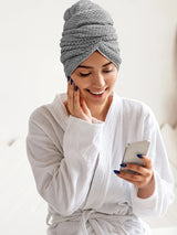 Microfiber Hair Towel Extra Large Wrap Quick Dry Hair Towel Wrap With Elastic Band , Ultra Absorbent Soft Hair Towel Wrap Turban