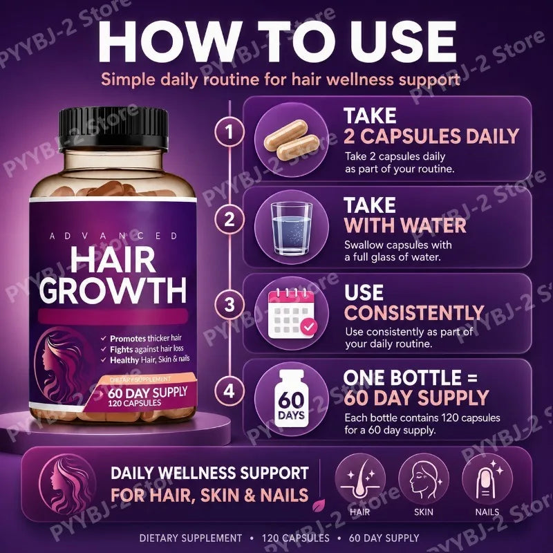 Daily Hair Supplement for Women Contain Biotin Collagen & Zinc Capsules Hair Skin and Nail Nutrition Support 60-Day Supply