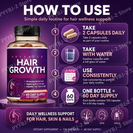 Daily Hair Supplement for Women Contain Biotin Collagen & Zinc Capsules Hair Skin and Nail Nutrition Support 60-Day Supply