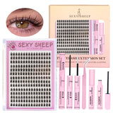DIY eyelash extension set natural eyelash group set D curl single false eyelash group with bond and seal ,remover,tweezer