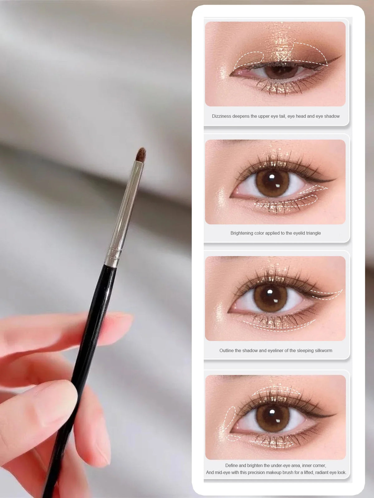 1 Set Of 4 Black Eye Detail Makeup Brushes Pony Hair Precision Eye Shadow Lying Silkworm Brightening Eyeliner Applicator Small